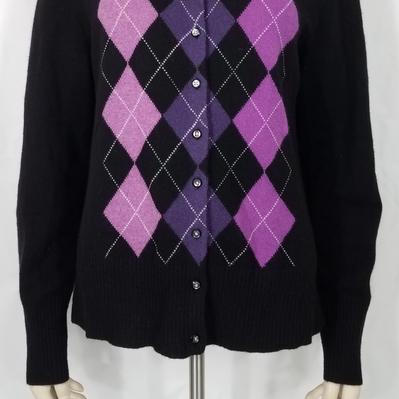 Apt. 9 black purple argyle Cashmere cardigan Large - Picture 3 of 8